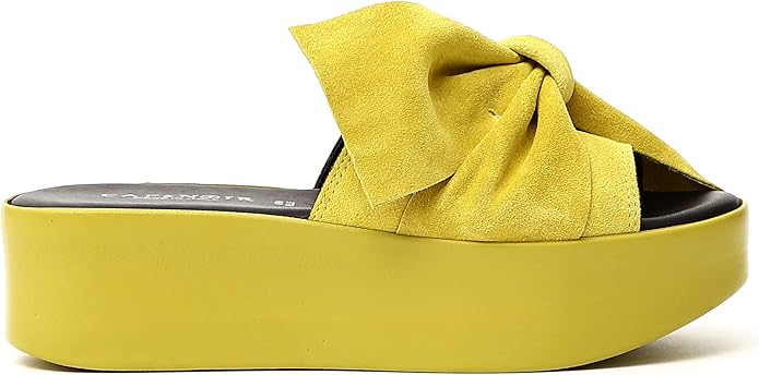 CAF Noir JS611 Slipper aus gelbem Leder mit Frauenkeil 41: Amazon.de