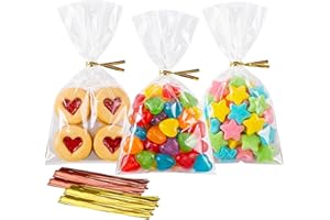 Cellophane Bags, 4x6 Inches Clear Cookie Bags 200 Pcs OPP Plastic Treat Bags with 200 Twist Ties for Gift Wrapping, Packaging