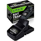 Rat Trap Six Pack - Powerful Reusable Traps for a Quick Kill Indoor or Out | Easy-Bait, Easy-Set Traps Catch Rats, Mice, Voles and Chipmunks Quickly Without Poison or Electricity