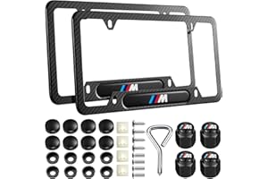 DEWEST 2PCS Black License Plate Frames for BMW-M, Carbon Fiber License Plate Holder Bracket, Premium Aluminum Alloy Weather Proof License Plate Covers with Screw Caps Set Car Accessories