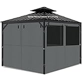 aonear Gazebo Privacy Curtains 10' x 12' with Mosquito Windows, 4-Panels Side Wall with Zipper Universal Replacement for Patio, Outdoor Canopy, Garden and Backyard, Gray (Curtain Only)