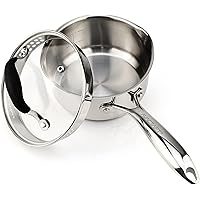 AVACRAFT Stainless Steel Saucepan with Glass Lid, Strainer Lid, Two Side Spouts for Easy Pour with Ergonomic Handle, Multipur