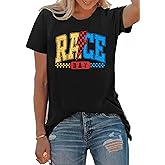Racing Shirt Women Race Day Checkered Flag Printed Tshirt Car Race Team Lover Shirt Raceday Short Sleeve Tee Tops