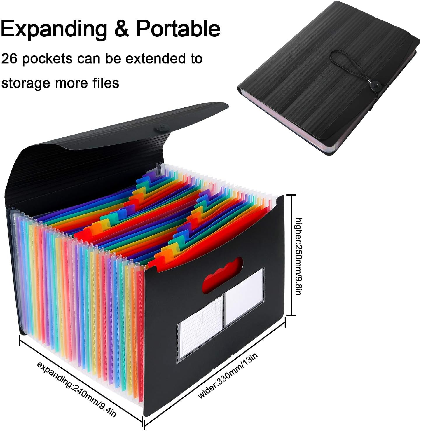26 Pockets Accordian File Folder Organizer, Expanding Filing Box A4 Letter Size Expandable File Folders, Plastic Accordion Document Paper Coupon Bill Receipt Organizer with 3 A-Z Alphabet Colored Tabs : Office Products