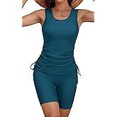 B2prity Tankini Swimsuits for Women Tummy Control Two Piece Bathing Suit Tank Top with Shorts Side Tie Swimwear