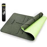Robust Yoga Mat - 1/4" Thick Non-Slip Mat with Position Lines and Texture Surface - Includes Strap and Storage Bag - TPE Eco-