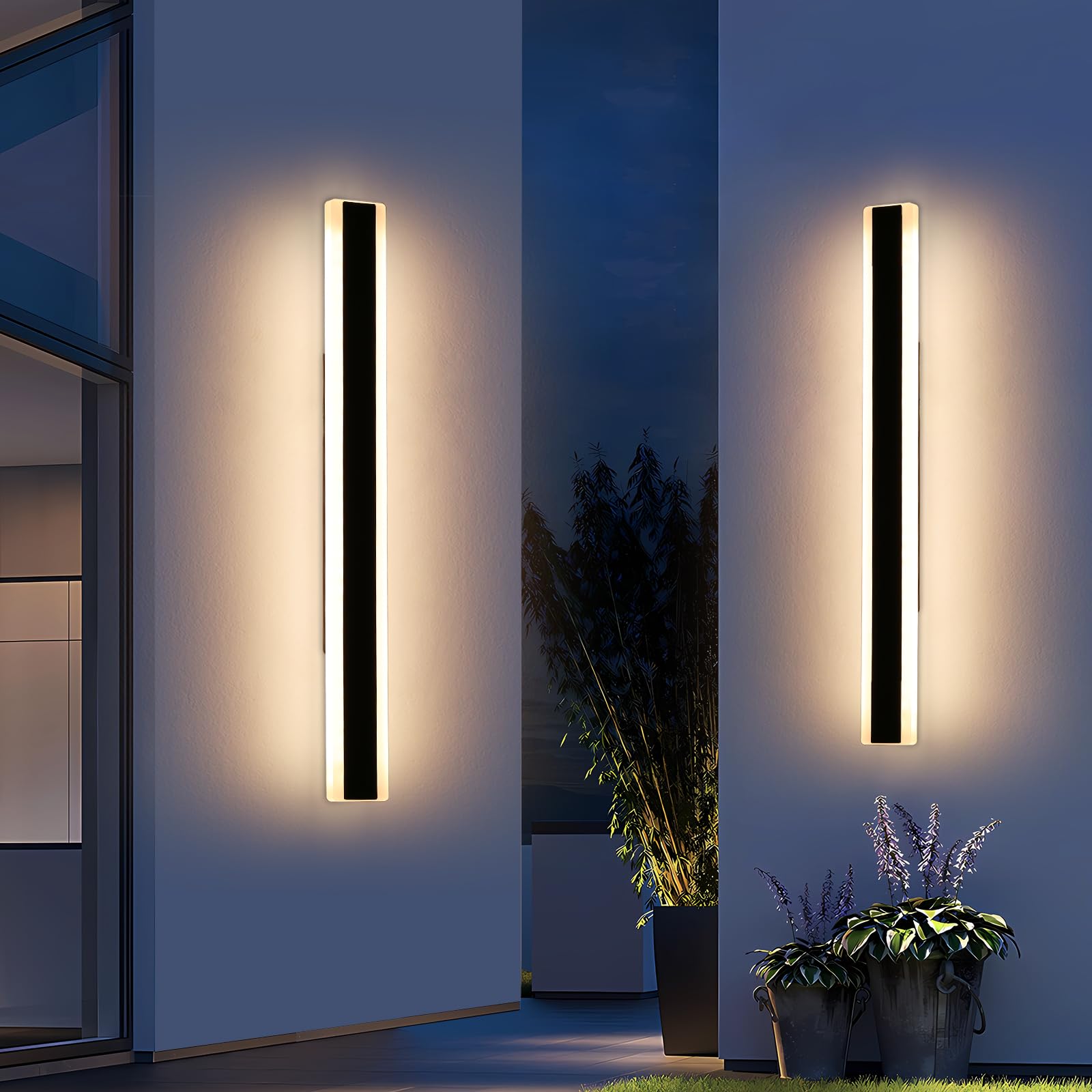 Mikeru 100cm LED Long Outdoor Wall Light, 2pack 3 Colour Light 3000k/4500k/6000k Garden Wall Light, IP65 Rainproof Acrylic Wall Sconce for Living Room, Garden, Courtyard, Villa