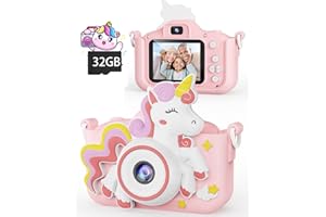 Kikapabi Unicorn Kids Camera Toys for Girls Boys Age 3-8, Christmas Birthday Gifts for Girls Age 3 4 5 6 7 8, Digital Camera with Silicon Cute Cover for Kids, Toddler Camera for Kids with 32G SD Card