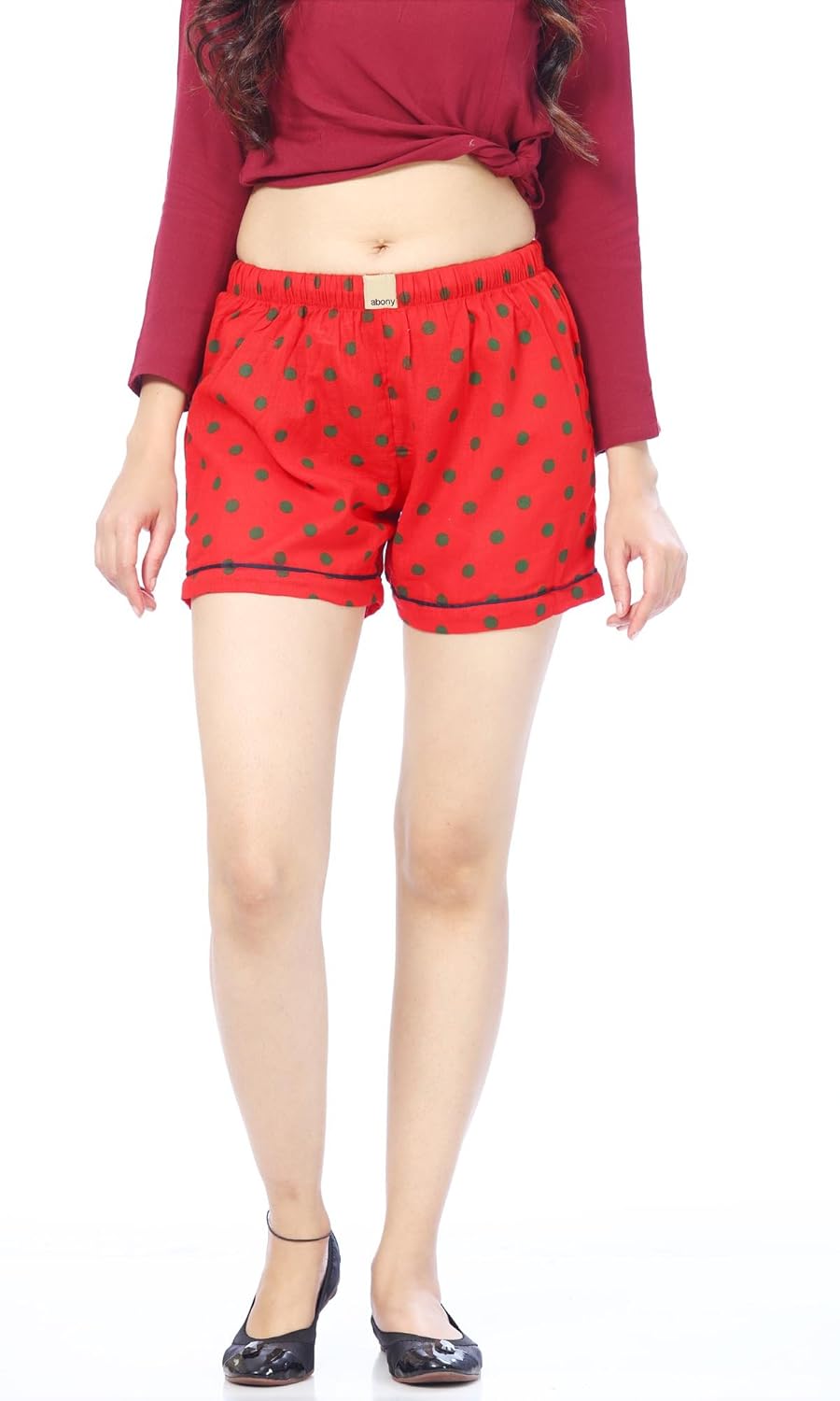 abony women's cotton red polka dots shorts