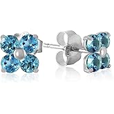 Galaxy Gold GG 14k White Gold Blue Topaz Stud Flower Earrings
