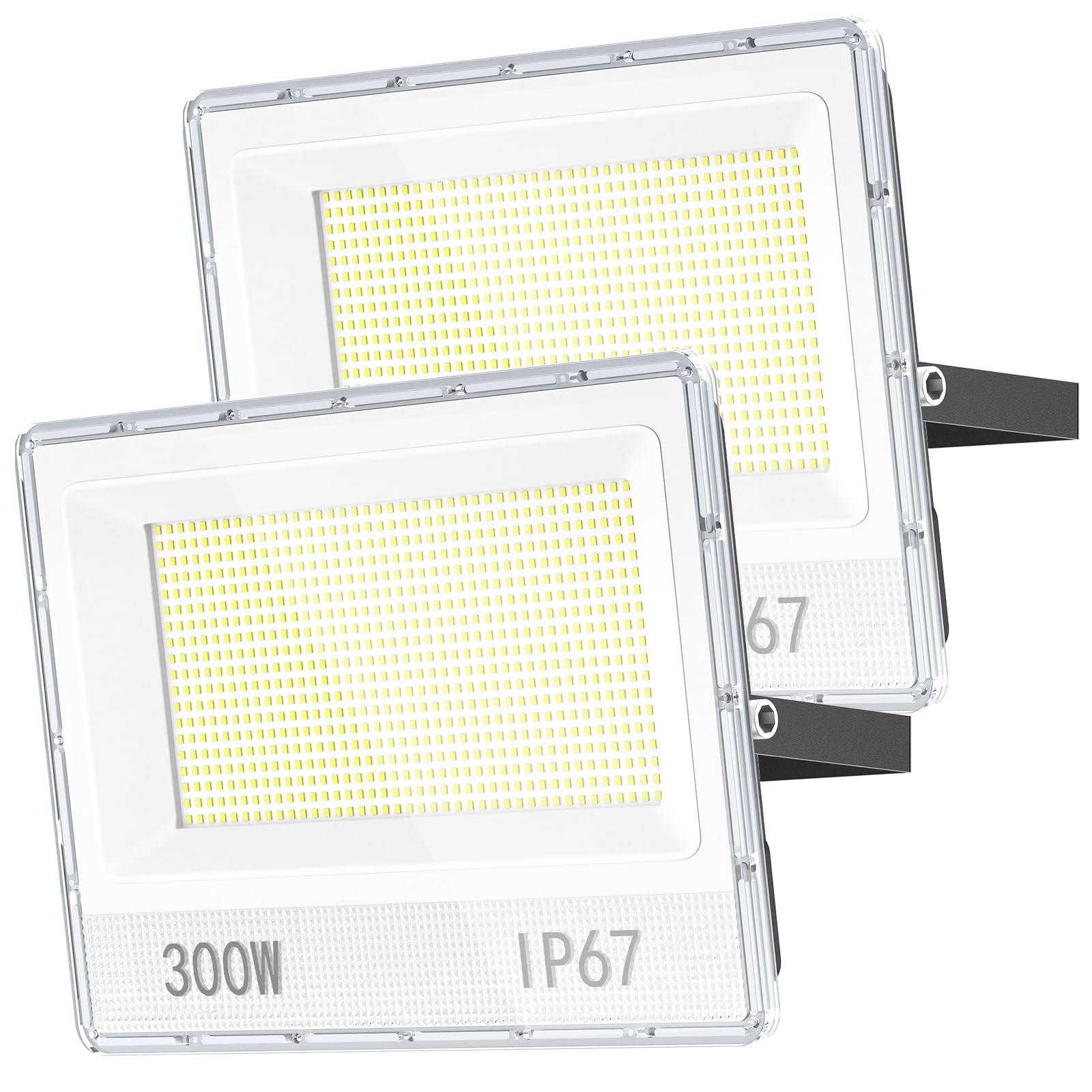 YIQIBRO 300W LED Flood Lights, 2 Pack 20000LM Outdoor Floodlights Mains Powered IP67 Waterproof, 6500K LED Floodlight for Garden/Yard/Stadium