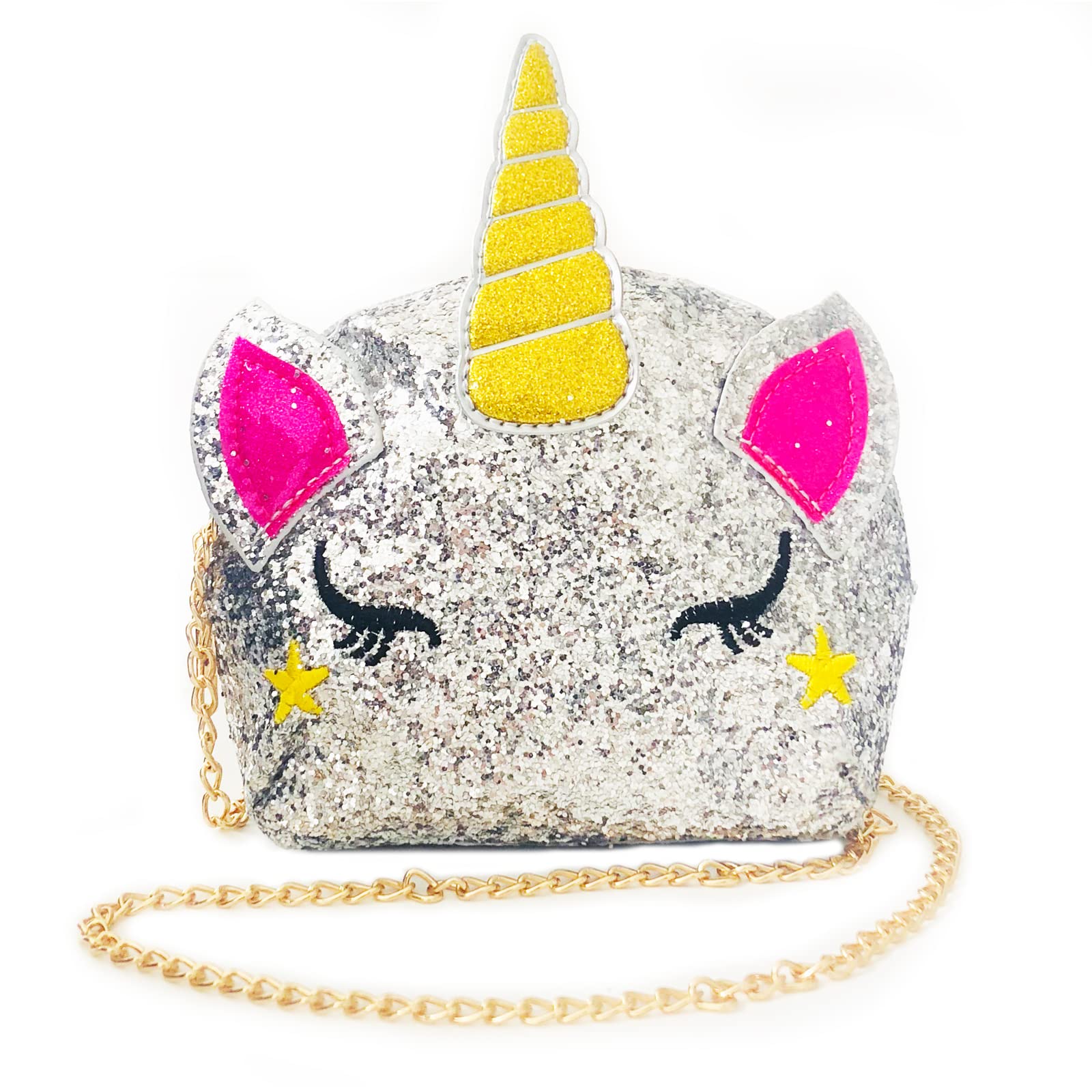 A unicorn shoulder bag, a white unicorn shoulder bag, a girl bag, suitable for lipstick, cosmetics, mini comb, mini mirror, handkerchief and other small cosmetics, Silver, 15 cm x 15 cm x 5 cm