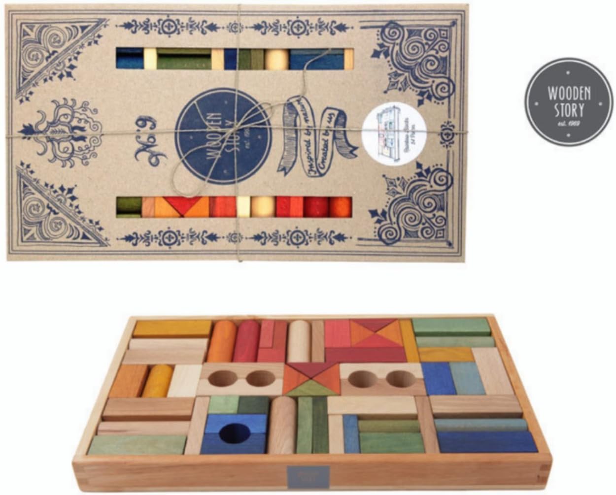 Wooden Story Rainbow Colored Blocks 54 Pieces