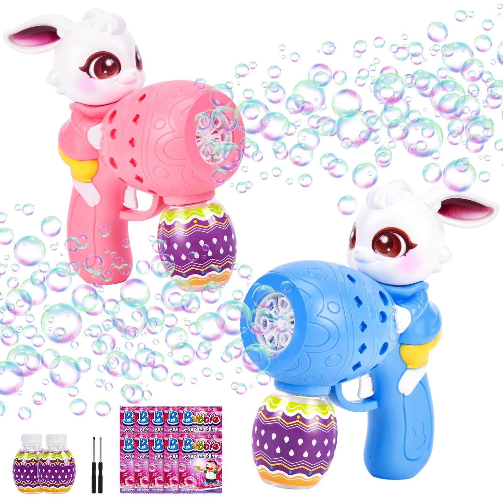 Easter Bunny Bubble Gun for Kids, 2 Pack Rabbit Bubble Machine Kit for Toddlers, Easy One-Button Operation, Easter Basket Stuffers Gift