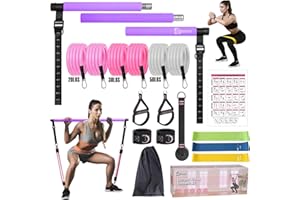 BBTOPS Pilates Bar Kit with Resistance Bands, Upgraded Multifunctional Screw Yoga Pilates Bar with Metal Adjustment Buckle, Portable Home Gym Pilates Bar for Women Full Body Workout Equipment Purple
