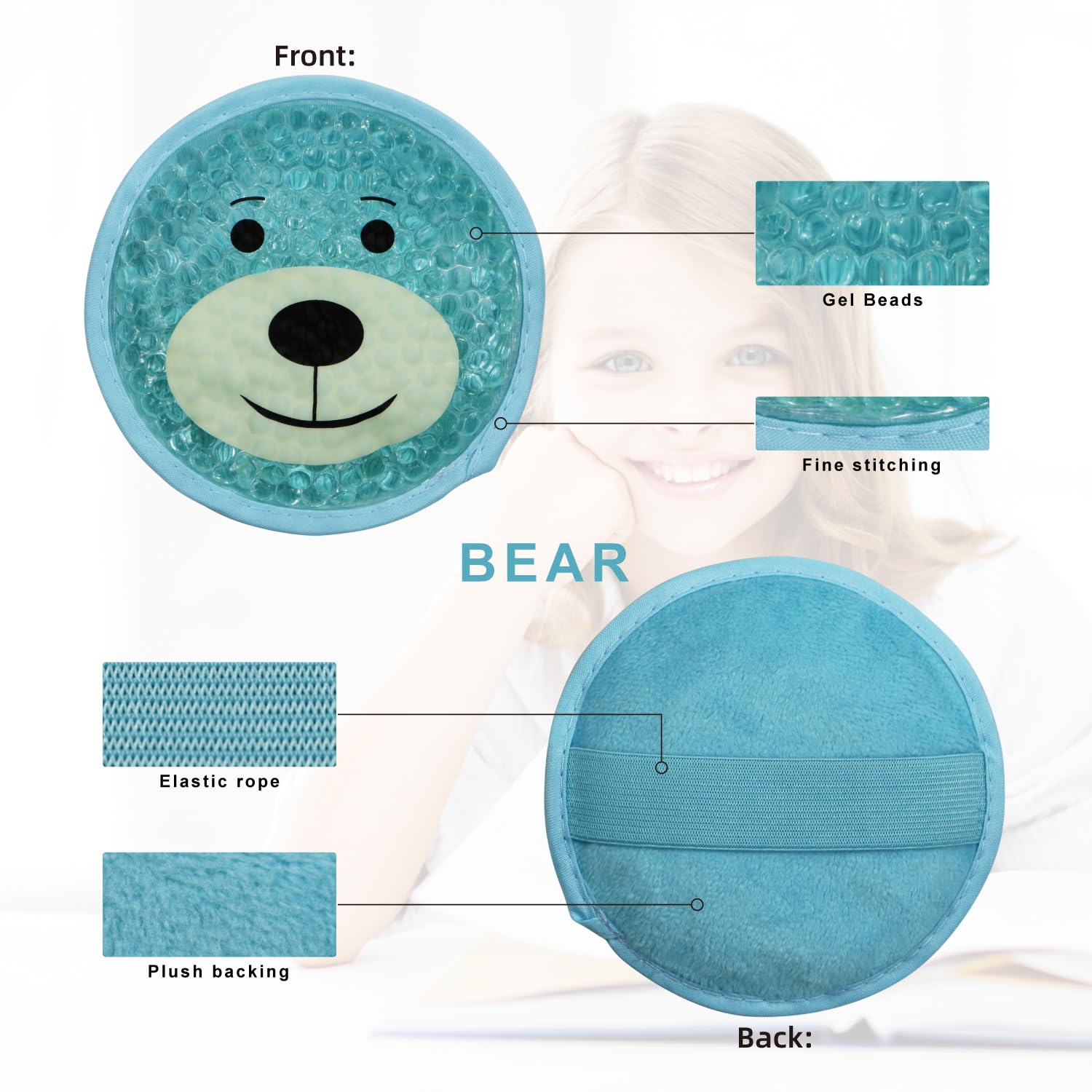 Large Kids Boo Boo Ice Pack,2 Packs Cute Heat Cold Gel Beads Packs for Kid's Fever,Pain Relief,Wisdom Teeth,First Aid and Neck, Head, Arms, Legs Injuries.