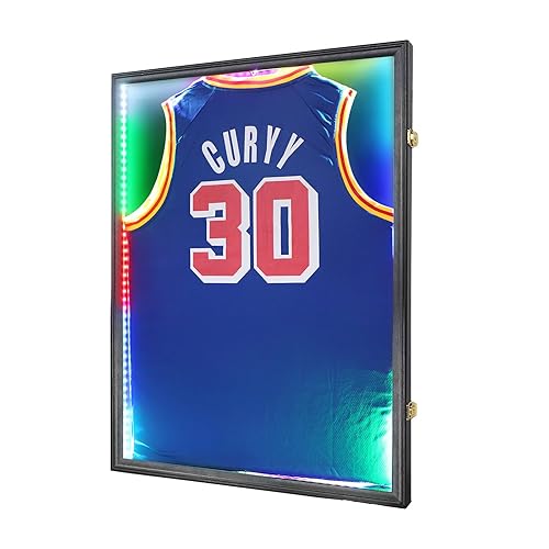 Jersey Frame Display Case LED Lights, Lockable Shadow Box Sports
