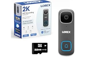 Lorex 2K WiFi Video Doorbell - Home Surveillance Wired Video Doorbell Smart Security Lighting Camera System - Requires 16-24VAC Doorbell Wiring (Black)- Free Pre Installed 32GB MicroSD Card