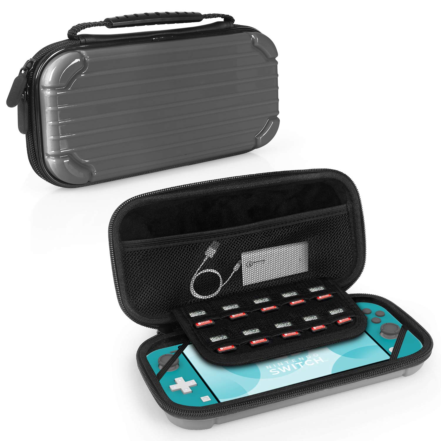 Carrying Case for Nintendo Switch Lite, Tempered Glass Screen Protector Soft Lining Hard Shell Travel Game Bag with 10 Game Card Slots for Switch Lite (Gray)
