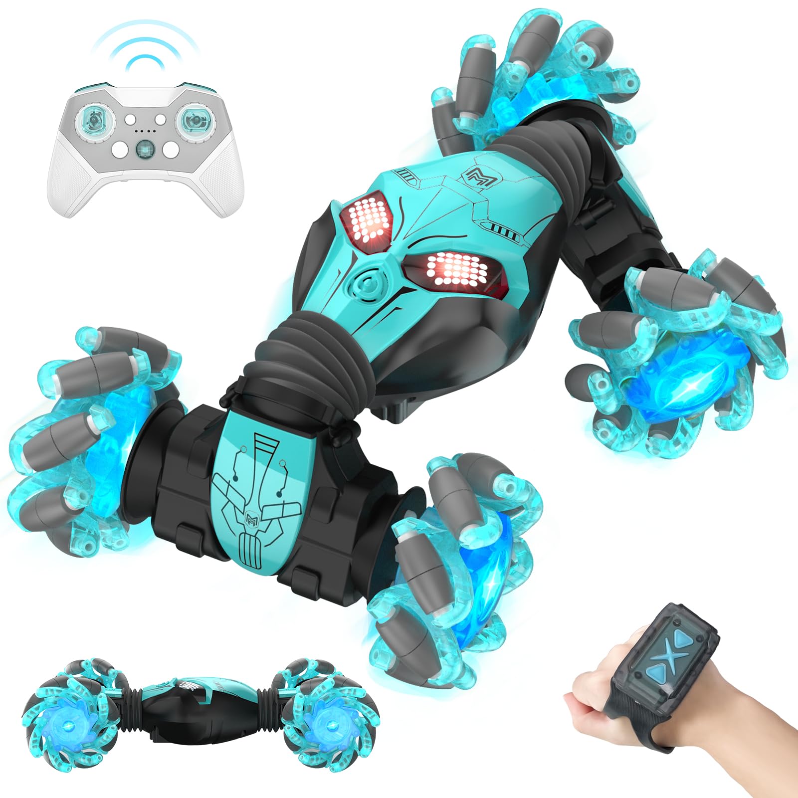 Photo 1 of 1:12 Gesture Sensing RC Stunt Car, 4WD Hand Controlled Remote Control Twist Cars with Light & Music, 360° Rotate Transform Drift, Gifts for 6-8-12 Kids Age 6 7 8 9 10 11 12 Yrs Old?(Bule)