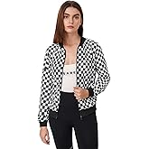 WDIRARA Women's Zip Front Plaid Print Long Sleeve Stand Collar Casual Jacket