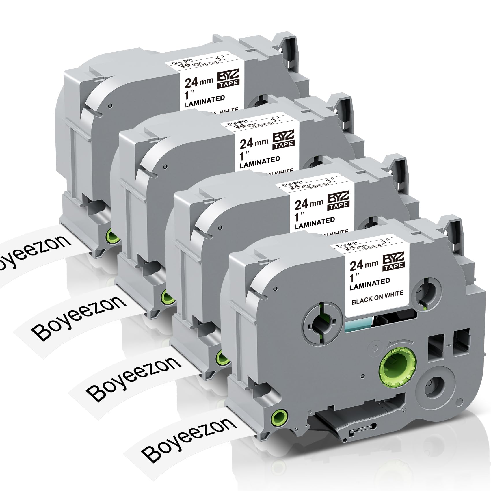 TZe-251 Label Maker Tape Compatible with Brother 24mm 0.94 Laminated White P-Touch Label Tape TZe251 TZ-251 Black on White 1 Inch TZe Tz Tape for Brother PT-D600 PT-D610BT PTP700 PTP710BT, 4-Pack