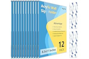 ARGVEY Acrylic Sign Holder 8.5 x 11 Wall Mount, Clear Plastic Sign Display Frame with Adhesive Tape, Vertical Wall Sign Holder for Office, Home, Store, Restaurant, School – 12 Pack