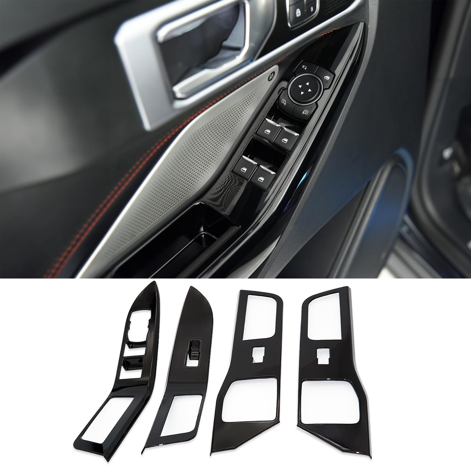 Photo 1 of Flash2ning Glossy Black Window Switch Cover Frame Compatible for Ford Explorer 2024 2023 2022 2021 2020, Explorer ST Interior Accessories, Trims is Made of ABS, Set of 4