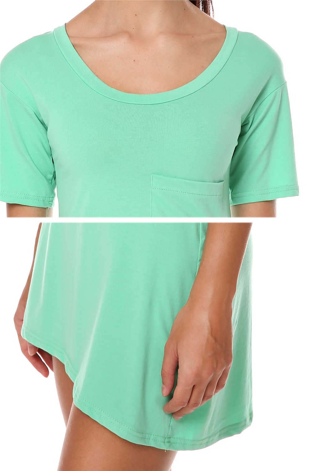 Meaneor Women\'s Short Sleeve Loose Long T-Shirts Top Blouse Shirts Plus Green