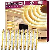 EMITEVER COB LED Strip Lights Warm White, 3000K Tape Light Premium High Density, DC 24V, 360+Lumens/ft, 5120LEDs/Spool, Ra 90+, 32.8ft/10m, UL Listed 5 Year After-Service(Power Supply Sold Separately)