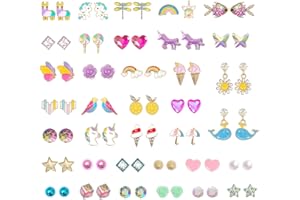 EleMirsa 36 Pairs Girl Earrings Stud Earrings for Little Girls Sensitive Ears Studs Set for Toddler Kids