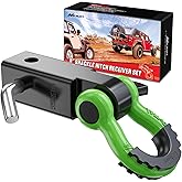 Nilight Shackle Hitch Receiver 2Inch 45000 LBs Breaking Strength 3/4" D Ring Shackle w/Trailer Hitch Pin Heavy Duty Solid Recovery Towing Kit for Trucks Jeeps Off-Road