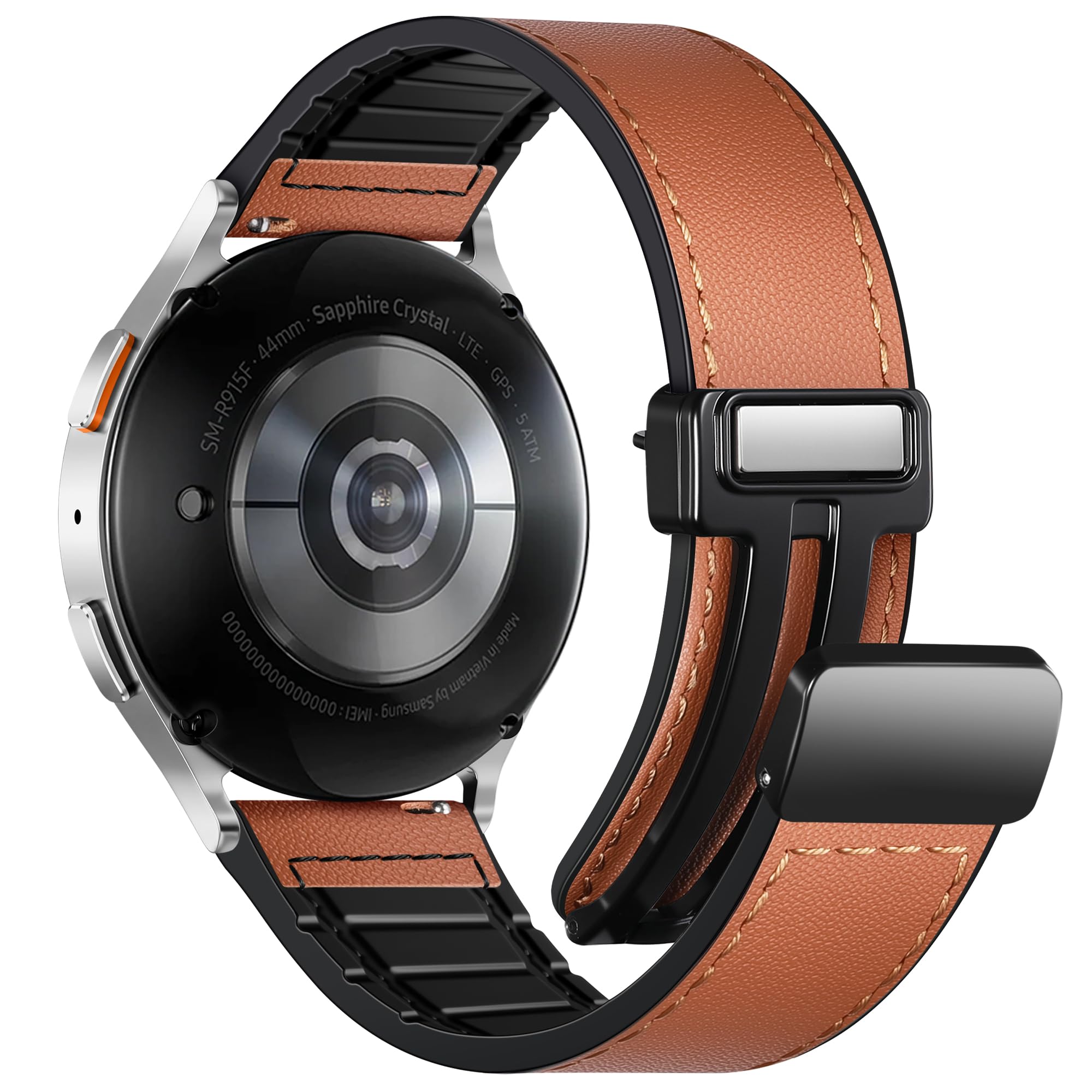 Charlam Magnetic Leather Bands Compatible with Samsung Galaxy Watch 7 Band 6 5 4 FE Active 2 40mm 44mm/Watch 6/4 Classic/Watch 5 Pro/3, 20mm Genuine Leather Straps for Samsung Watch Bands Men Women