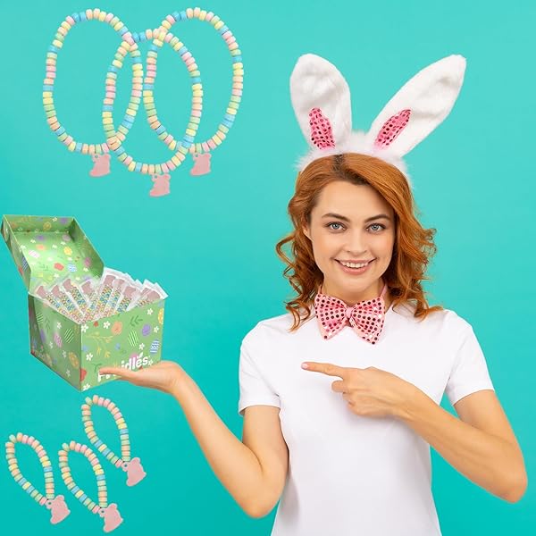 FRUIDLES EASTER BUNNY CANDY BRACELET & NECKLACE, MULTICOLOR FRUIT-FLAVORED CHEWABLES FOR PARTY FAVORS (24-PACK)