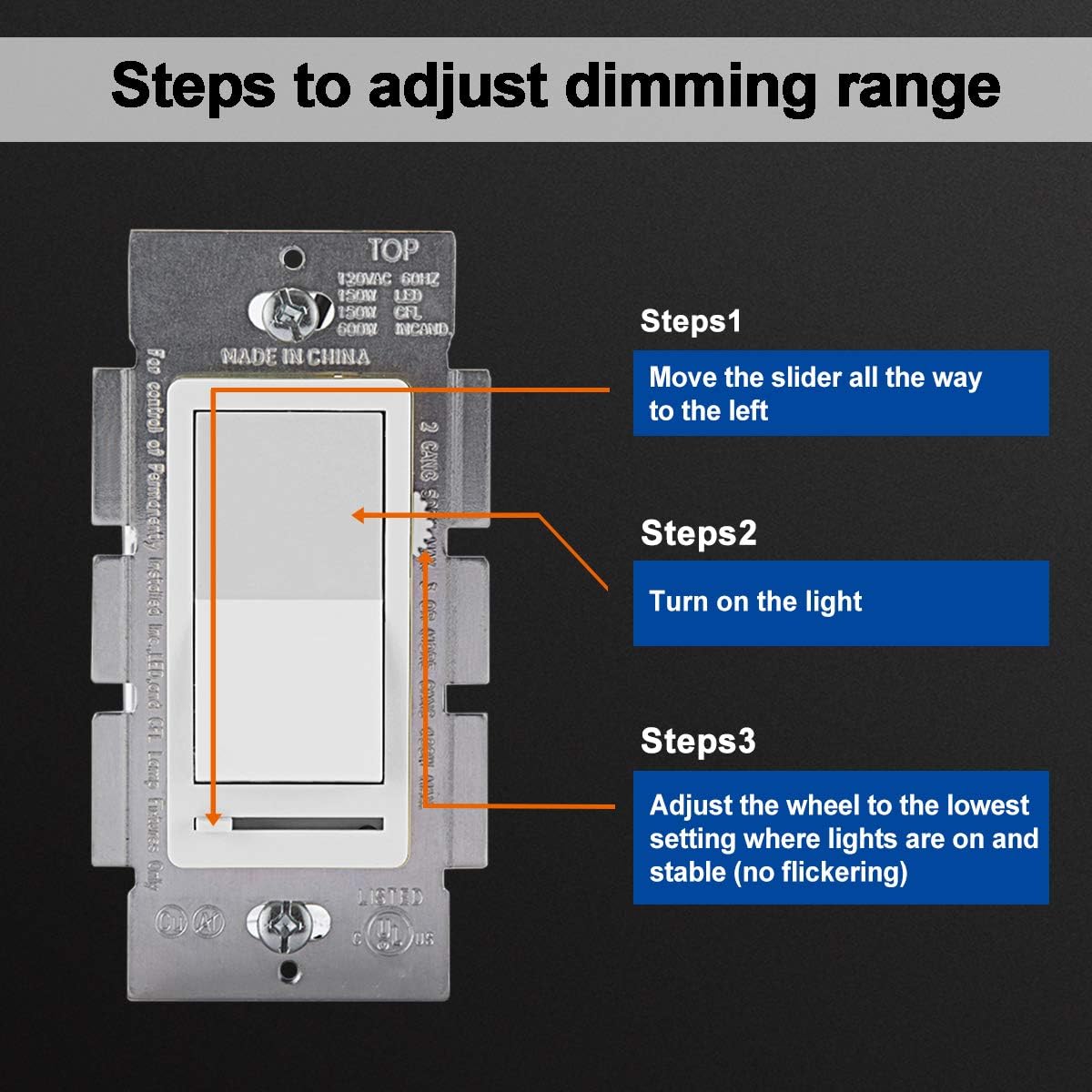 (5 Pack) CML Dimmer Light Switch for LED Lights, Single Pole or 3 Way, 120V, 3-Year Warranty, UL Listed: Industrial & Scientific