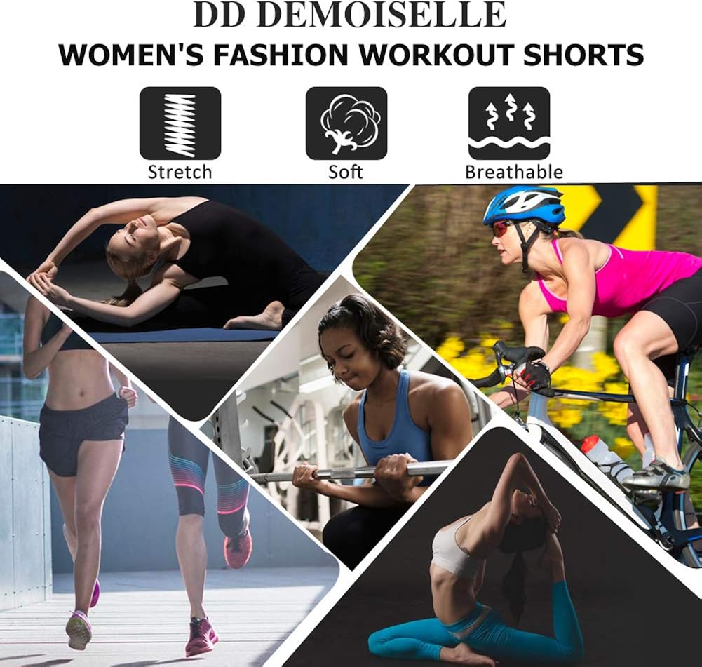DD DEMOISELLE Women High Waist Stretchy Tummy Control Yoga Shorts with Pockets: Clothing
