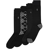 POLO RALPH LAUREN Men's Assorted Pattern Dress Crew Socks (4-Pack) | Authentic Polo Ralph Lauren, Soft Cotton Blend, Lightweight Comfort, Ribbed Cuffs, Argyle Stripe &amp; Solid Designs