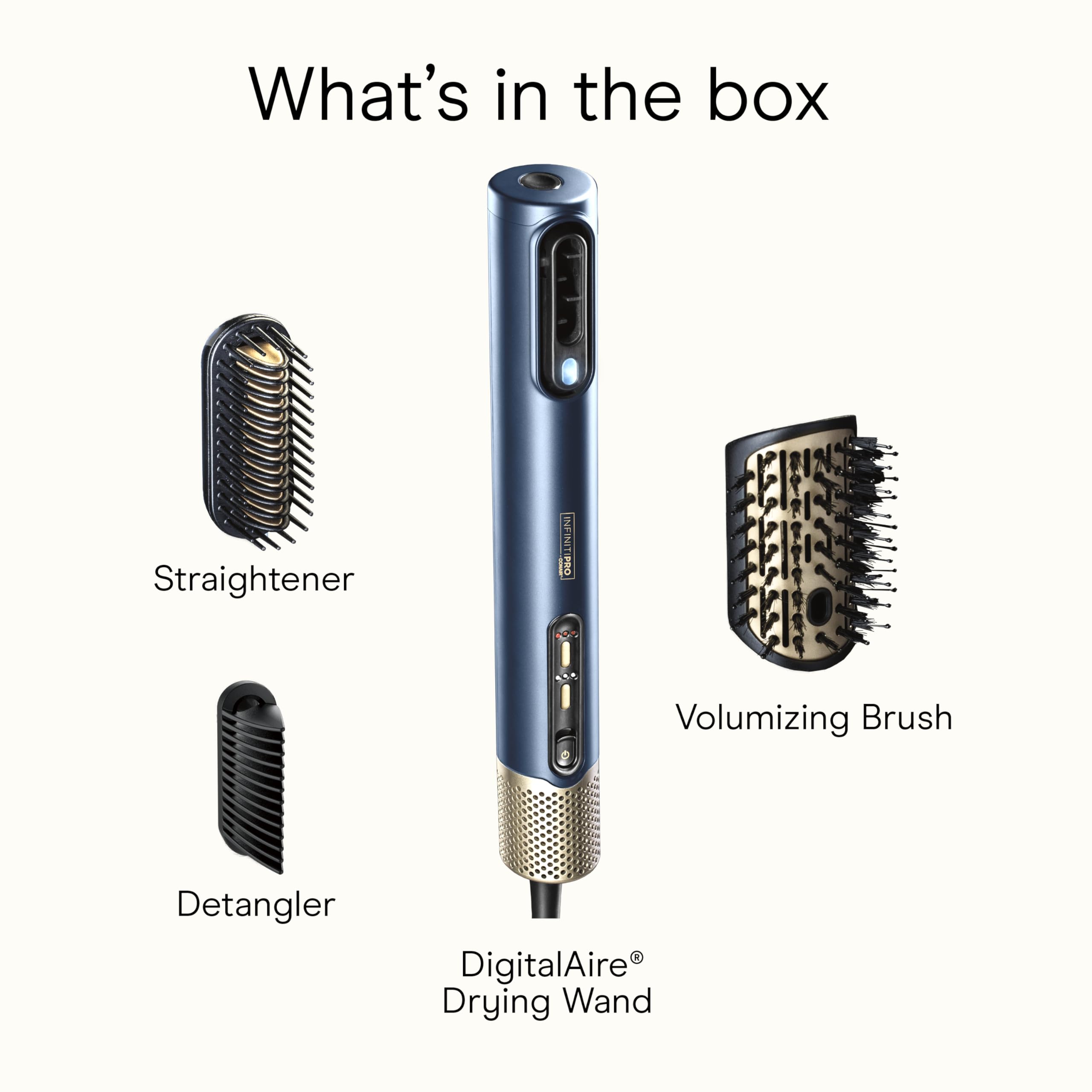Infiniti PRO by CONAIR DigitalAIRE Hair Dryer Drying Wand, Straightener and Styler, Ionic All-in-One Digital Motor Blow Dryer, Includes 4 High-Performance Attachments, Dark Blue