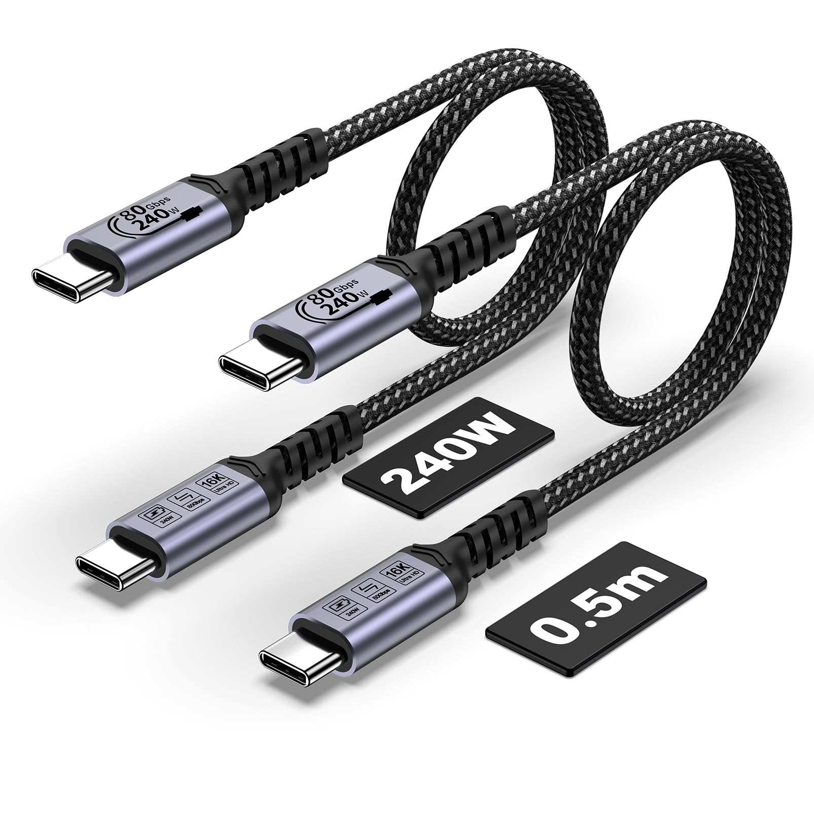Photo 1 of SUMPK USB C Cable 80Gbps 1.5ft 2 Packs, Short USB 4 Cables 240W, Gen 4 Data Cable, 16K 8K @60Hz 4K120Hz HDR Video Output Compatible with Thunderbolt 5, iPhone 16 Pro Max, MacBook, iPad, SSD, Monitor
