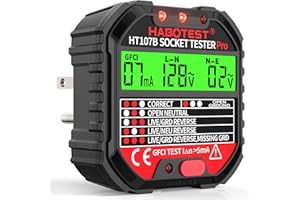 YEREADW Outlet Tester Electrical GFCI Receptacle Detector, 90-250V Ground Fault Receptacle Tester & Circuit Analyzer, Circuit