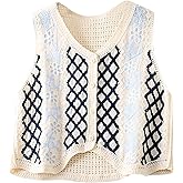URTERYSER Women Vest, Women Crochet Knit Diamond Sweater Vest Button Up Crop Cardigan Waistcoat
