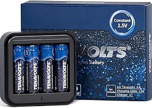 TENAVOLTS 1.5V AA Lithium Rechargeable Battery, 1.8h Fast Charge, USB Charger, Constant Output at 1.5V, 2775 mWh, 4 Count with Charger
