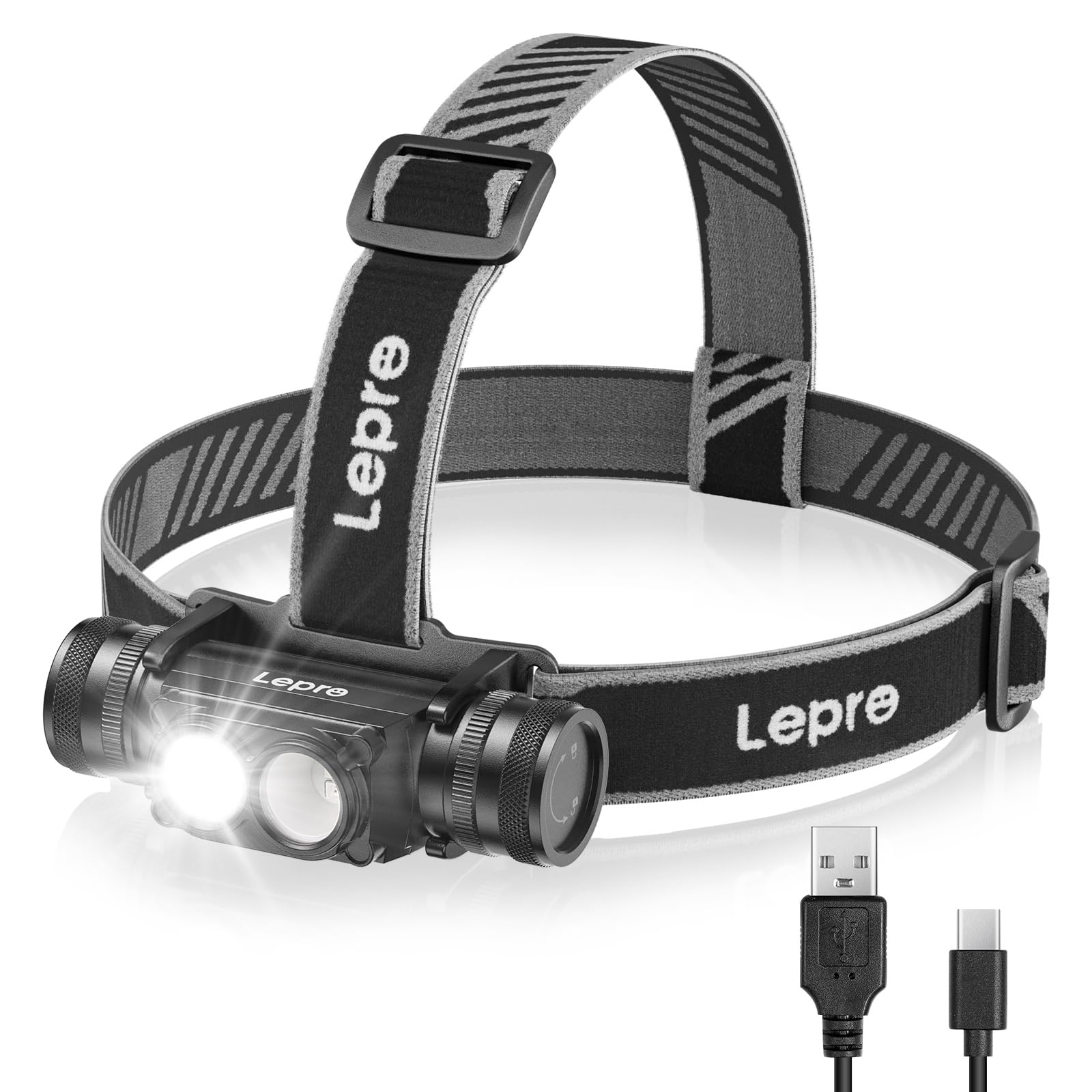 Lepro Head Torch Rechargeable, Lightweight Al Alloy 2-in-1 Detachable Headlamp 1000LM Super Bright with 6 Modes, 10Hrs+, IP65 Waterproof 180°Adjustable Focus, for Hiking Running Repairing & Emergency