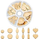 PH PandaHall 72 Pcs 6 Styles 304 Stainless Steel 7~16mm Small Dainty Pendants Charms Flat Blank Stamping Tag for Earring Bracelet Jewelry Keychain DIY Craft Making, Golden