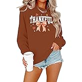 FAYALEQ Thanksgiving Sweatshirts for Women Thanksgiving Bow Graphic Pullovers Fall Holiday Long Sleeve Pullover