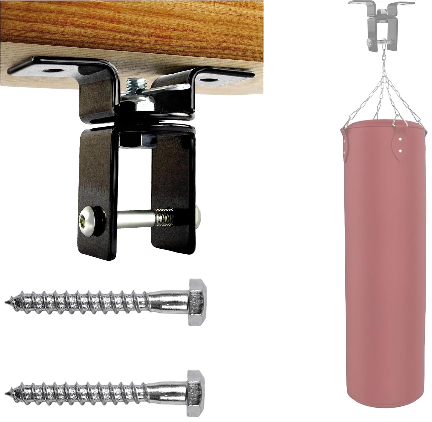 Yes4All SNGY Combo Wall Mount Punching Bag Hanger and Heavy Bag Swivel Chain (4 Snap Hooks) - Wood Beam - Support up to 68kg