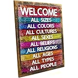 Homebody Accents Framed All Welcome Metal Sign, Equality, Unity, Peace, Positive Living, Love Trumps Hate