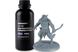 Aceaddity Water Washable Pro Resin - Low Shrinkage 3D Printer Resin, 405nm UV-Curing Water-Washable Photopolymer Printing Resin, High Precision & Easy to Clean (Grey, 1kg)
