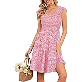 Naggoo Womens Summer Sundresses Sleeveless Square Neck Dress Ruffled Floral Smocked Dress A-line Boho Beach Dresses
