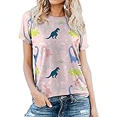 RMCMS Women's Loose Fit Dinosaur Graphic T Shirt Short Sleeve Crewneck Tee Summer Casual Top